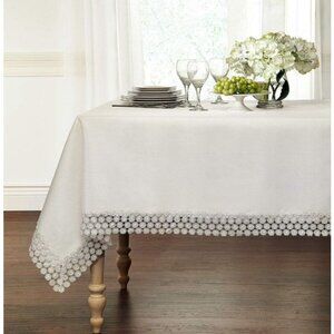 GoodGram Ultra Luxurious Textured Macrame Trim Fabric Tablecloth White 60"x104"